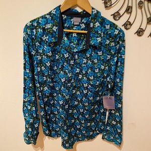 floral printed button down shirt.